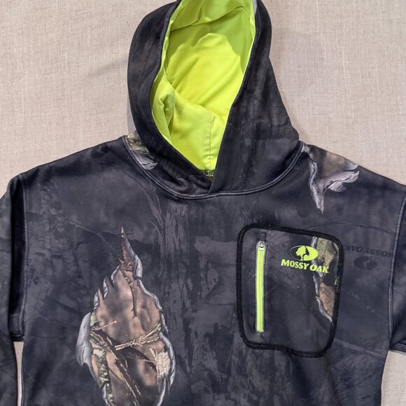 Mossy Oak Youth Large Camo Hoodie Hunting Sweatshirt Neon Lined with Pockets - Picture 7 of 7